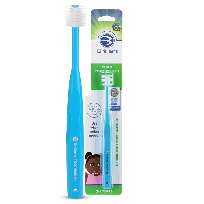 Brilliant Oral Care Child Toothbrush with Soft Bristles and Round Head, for a Kid Approved, Easy to Use All-Around Clean Mouth, Ages 2-5 Years, Sky Blue, 1 Pack - Image 1